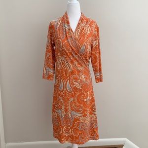J. McLAUGHLIN Orange, Cream, Periwinkle Print Dress